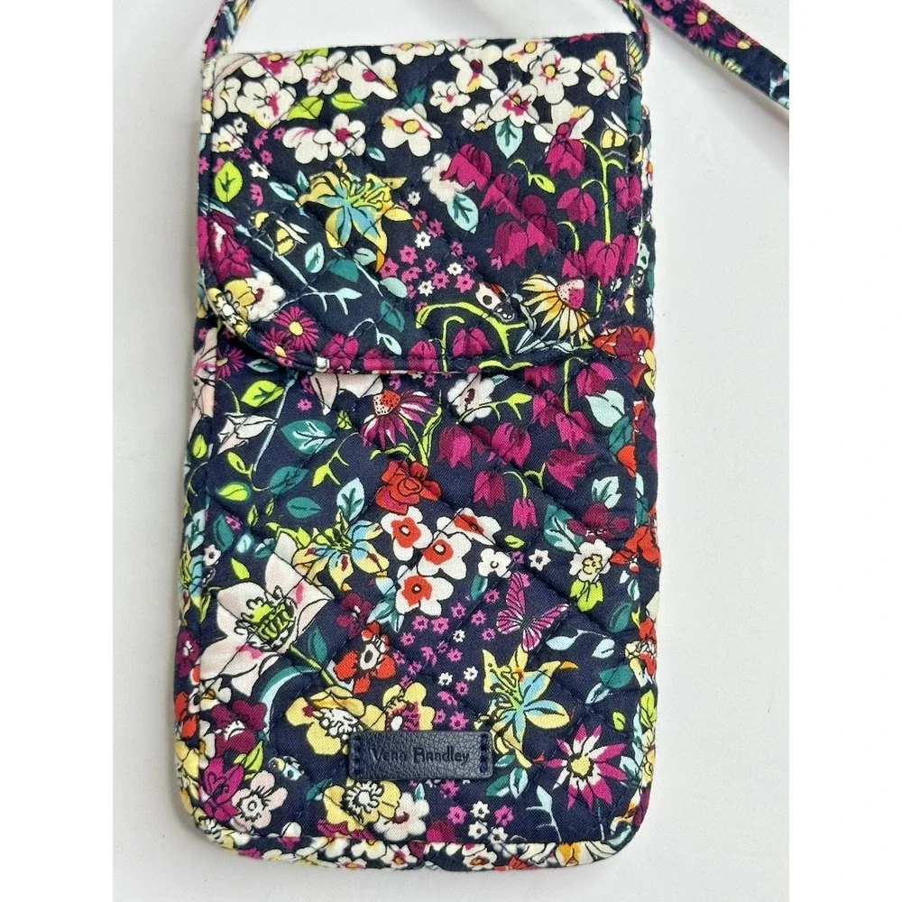 Vera Bradley Itsy Ditsy Floral Crossbody Cell Phone Purse 7.5x4‎ Cotton EUC